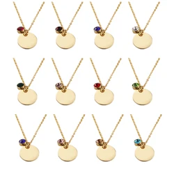 Fnixtar 12Pcs 45cm 15mm Round Discs Birthstone Necklace Mirror Polish Stainless Steel Chain Necklace For Women's Fashion 2021