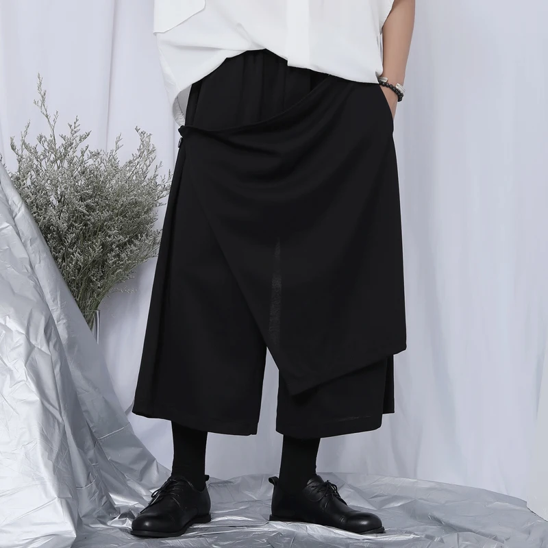 Men's Black Wide Leg Pants Spring And Summer New Casual Men's Double-Layer Design Black Straight Wide Leg Pants Large Casual