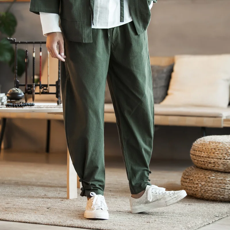 

Men Sport Pant Linen Chinese Traditional Loose Wide Leg Harem Sweatpant Bloomer Baggy Casual Jogger Running Workout Tai Chi Pant