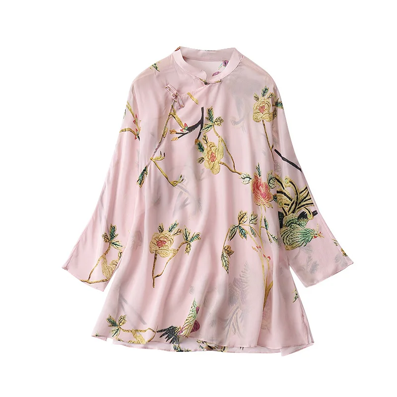 Real Silk Shirts Womens Tops and Blouses Long Sleeve Blouse Spring Autumn Korean Fashion Clothing Women Blusas P7562 YY2621