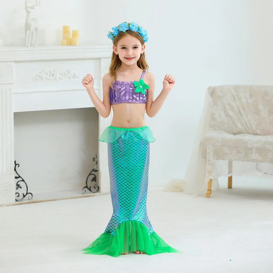 Little Girls Mermaid Ariel Cosplay Dresses Fish Scale Shaped Metal Sequined Design Summer Vacation Sunshine Beach Princess Dress