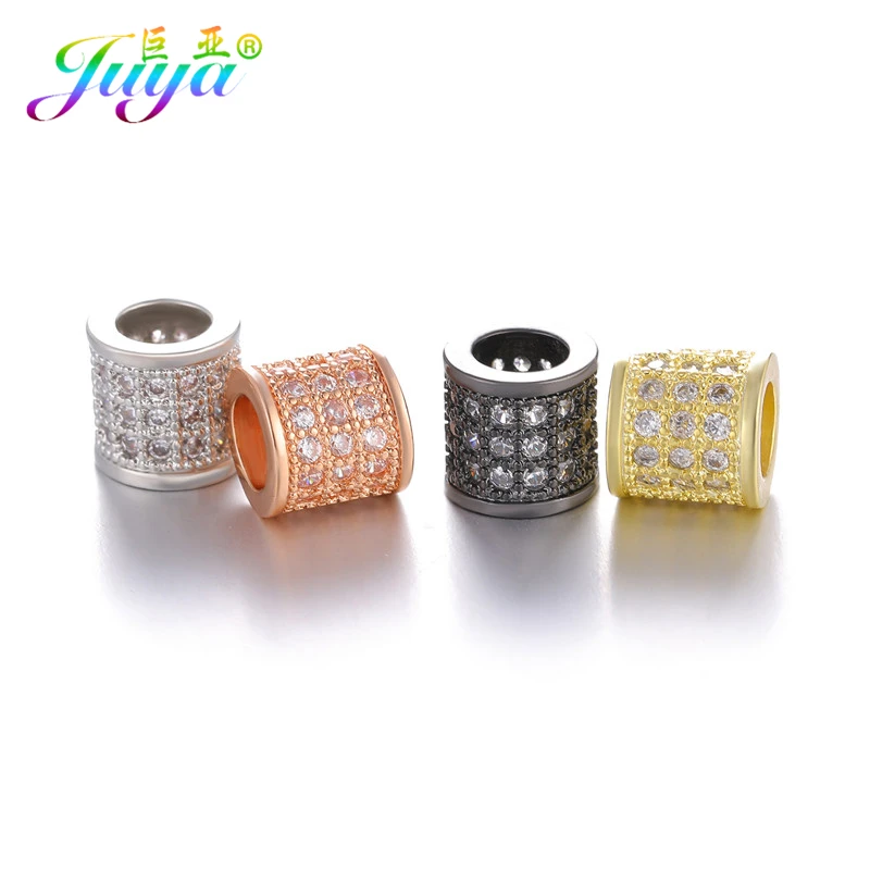 Ali Moda DIY Jewelry Beads Supplies Cubic Zirconia Metal Tube Charm Beads Accessories For Natural Stones Beading Jewelry Making