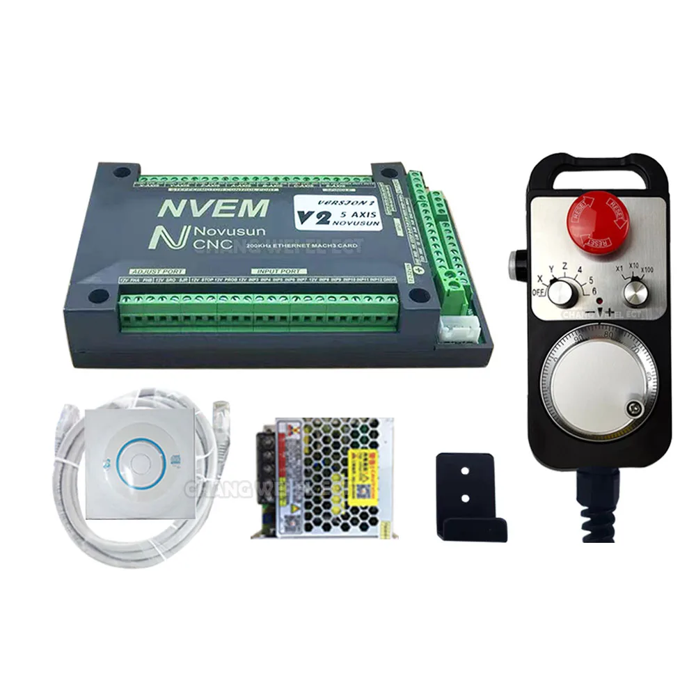 Cnc Controller NvemV5 3/4/5/6 Axis Mach3 Control Card Ethernet Interface 4/6 Axis Suspension Handwheel With Emergency Stop Mpg