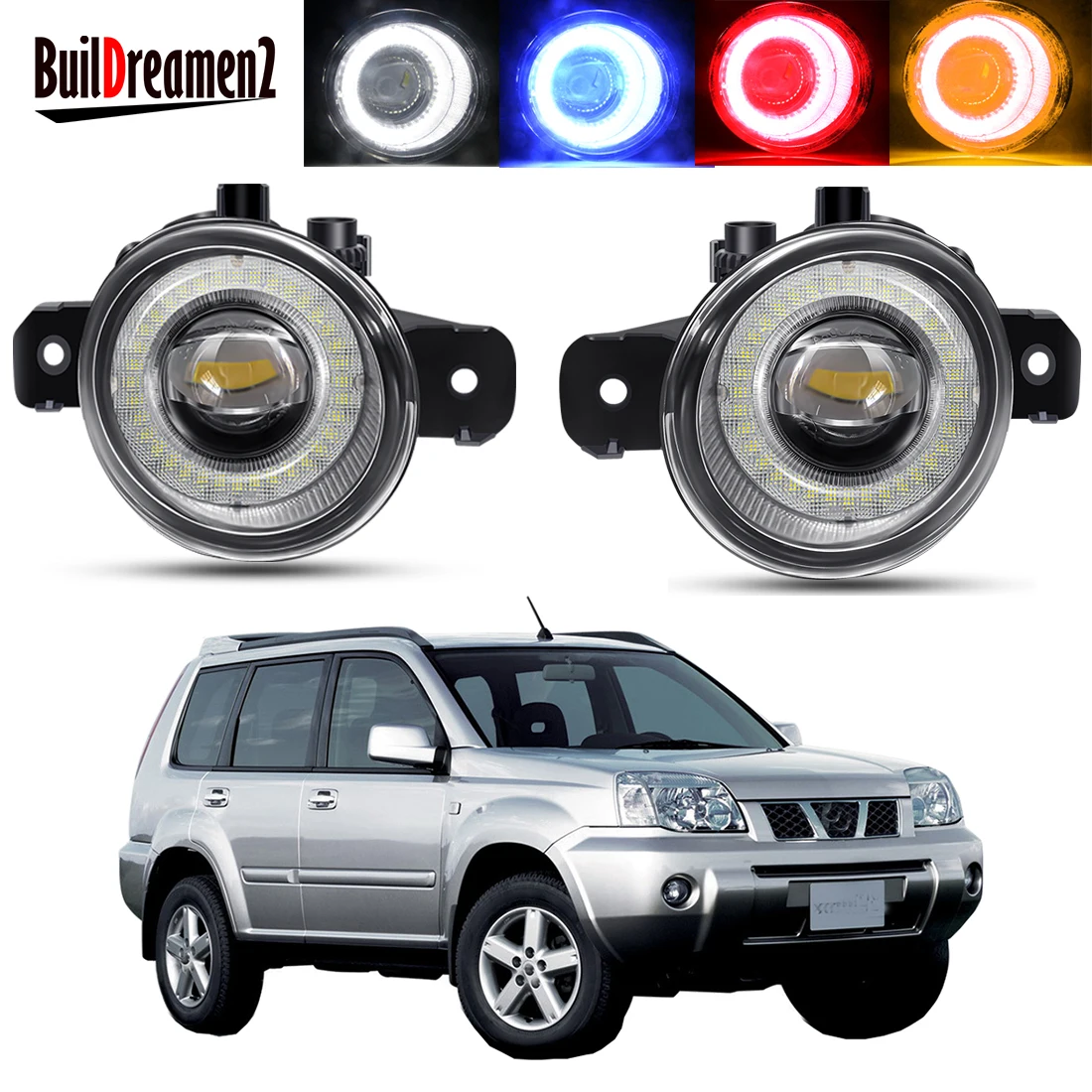 2 X Angel Eye Fog Light Assembly For Nissan X-Trail T30 2001-2006 30W Car Right + Left LED Lens Fog Daytime Running Lamp DRL 12V