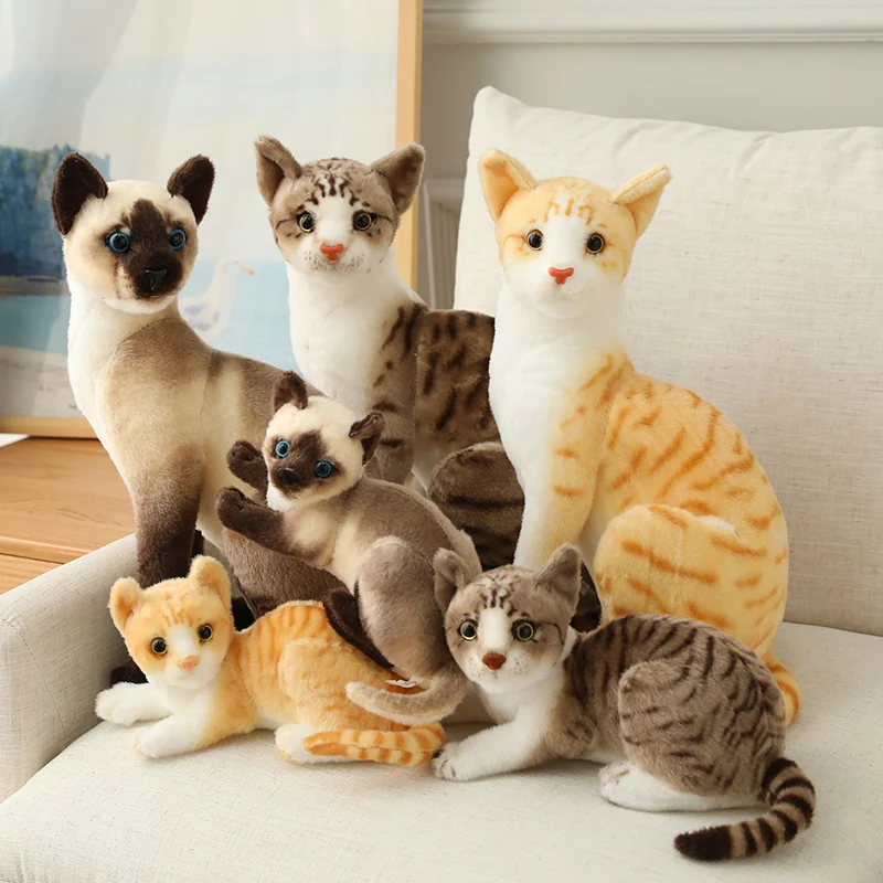 Lifelike Cat Plush Toy Real Life Siamese cat Stuffed Animal Soft Doll Kids Toy Birthday Gift