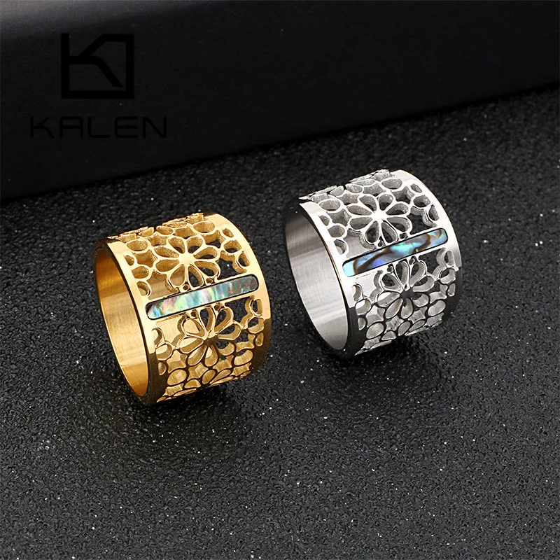 KALEN New Stainless Steel Rings For Women Fashion Hollow Branch Flower Gold Color Rings Mujer Bague Party Jewelry