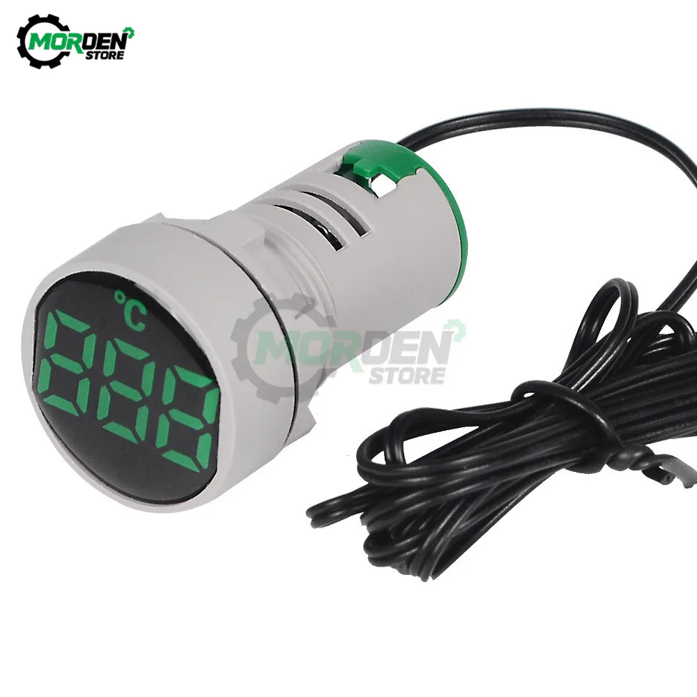 22mm Mini LED Digital Thermometer 20-119 Celsius 50-380V AC Round Small Display Indicator Pilot Light Temperature Meter Dropship