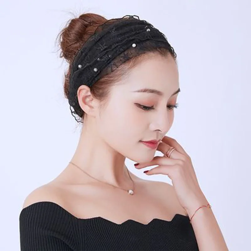 Korean Women\'s Mesh Elastic False Collars Neck Protective Sleeves Headwear Bib Summer Lace Pearl Thin Sunscreen Scarf P55