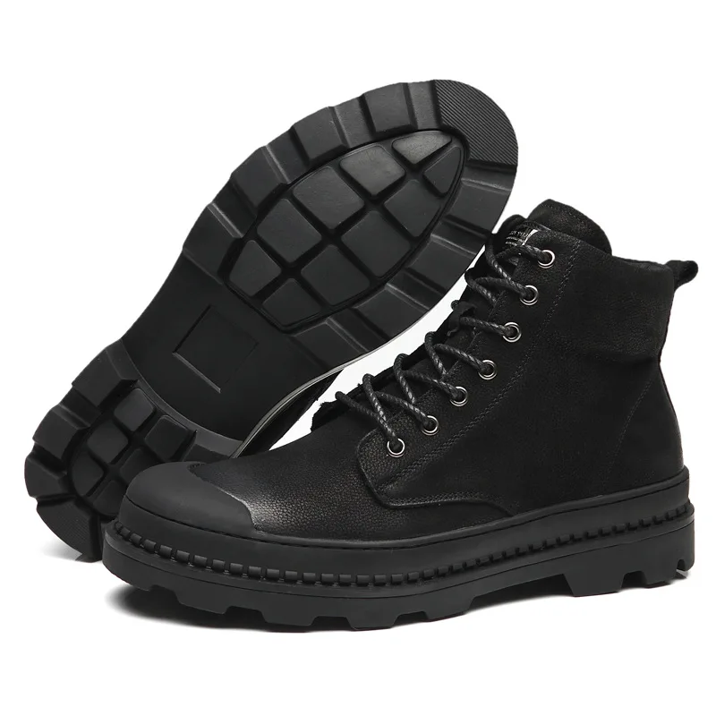 

Genuine leather martin boot men lace up combat boots anti-shock toe tough guys work shoes