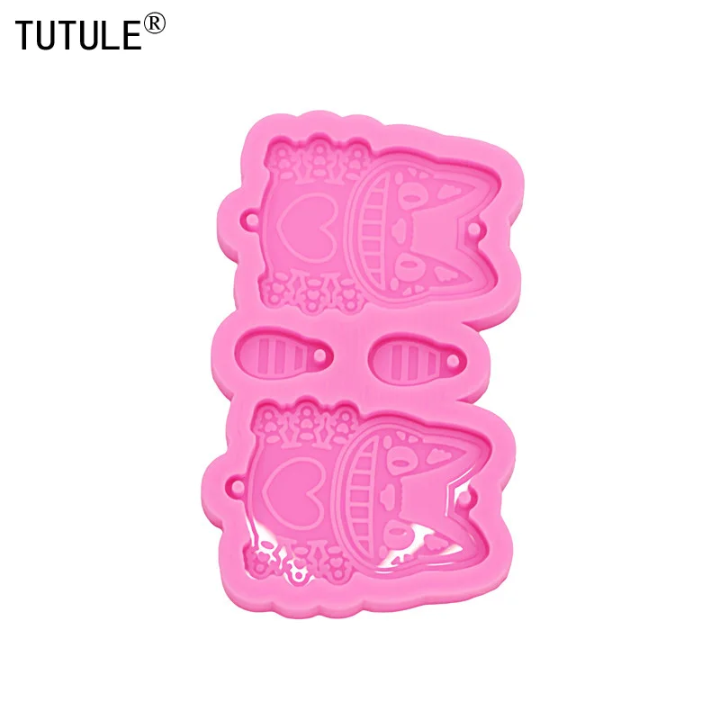 Mirror Cartoon cat pendant mold,Polymer keychain Resin mould,forms for baking fondant candies plaster clay silicone mold