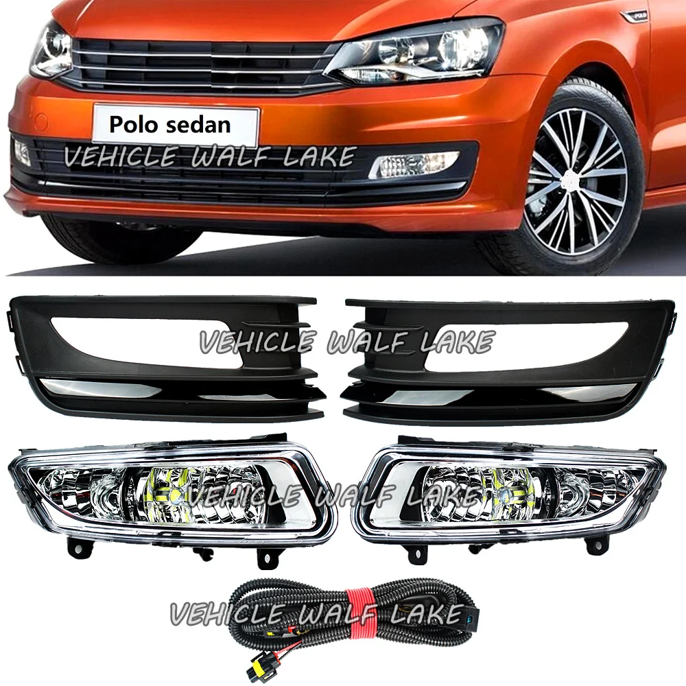 LED Car Lights For VW Polo Sedan 2016 2017 2018 2019 Car-styling Front Fog Lamp Light With Grille Frame Cover And Wire Hardness