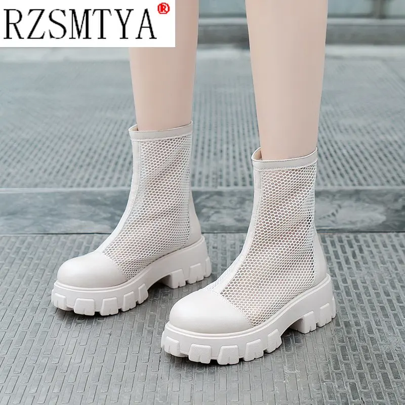 Breathable Mesh Hollow Sandals Plus Big Size 42 43 Summer Breathable Platform Boots Thick Sole Women Back Zipper Boots