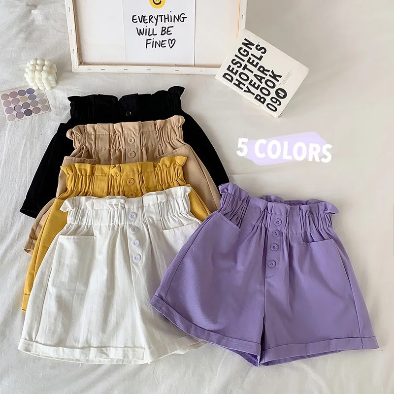 2024 Summer Elegant High Waist Shorts Women Casual Solid Wide Leg Loose Cotton Short Pants With Belt Korean Sweet Girls