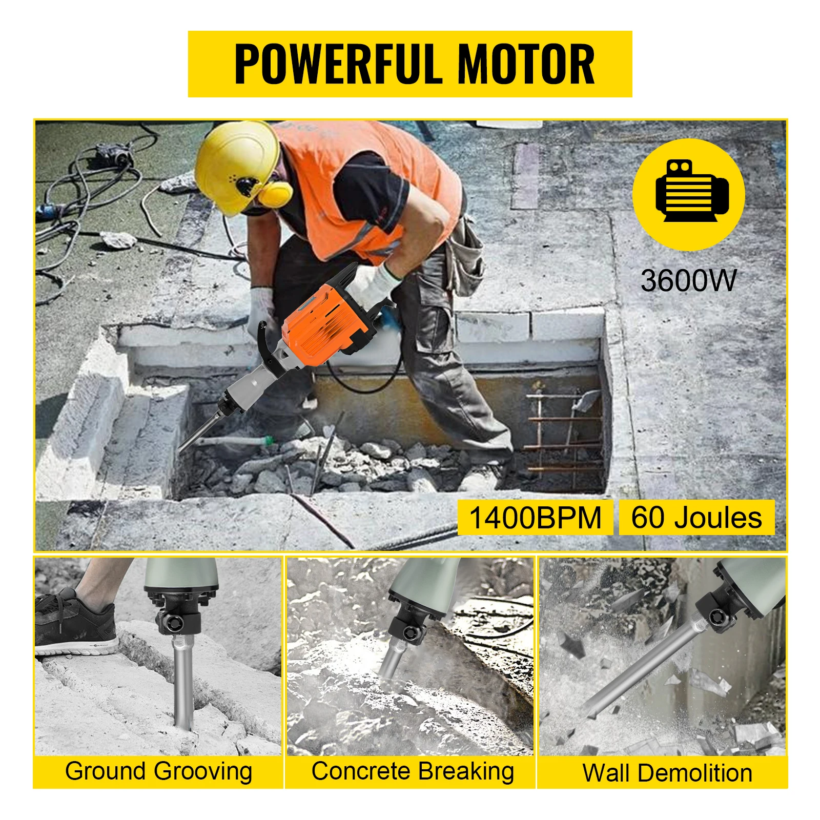 VEVOR 1400W 1500W 3600W martinetto demolitore martello rotante multifunzionale martello elettrico per calcestruzzo demolitore trapano a percussione