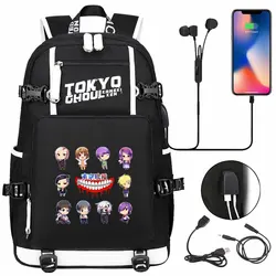 Mochila con estampado de Tokyo Ghoul para hombre y mujer, morral escolar de Anime para estudiantes, bolsas de libros para adolescentes, bolsos de hombro de viaje para ordenador portátil con USB, novedad