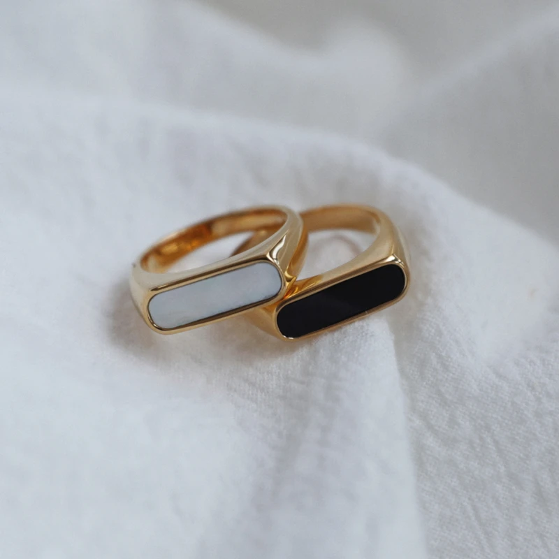 Joolim Jewelry High End PVD Wholesale Tarnish Free Classic Black White Shell Stainless Steel Ring for Women image 6
