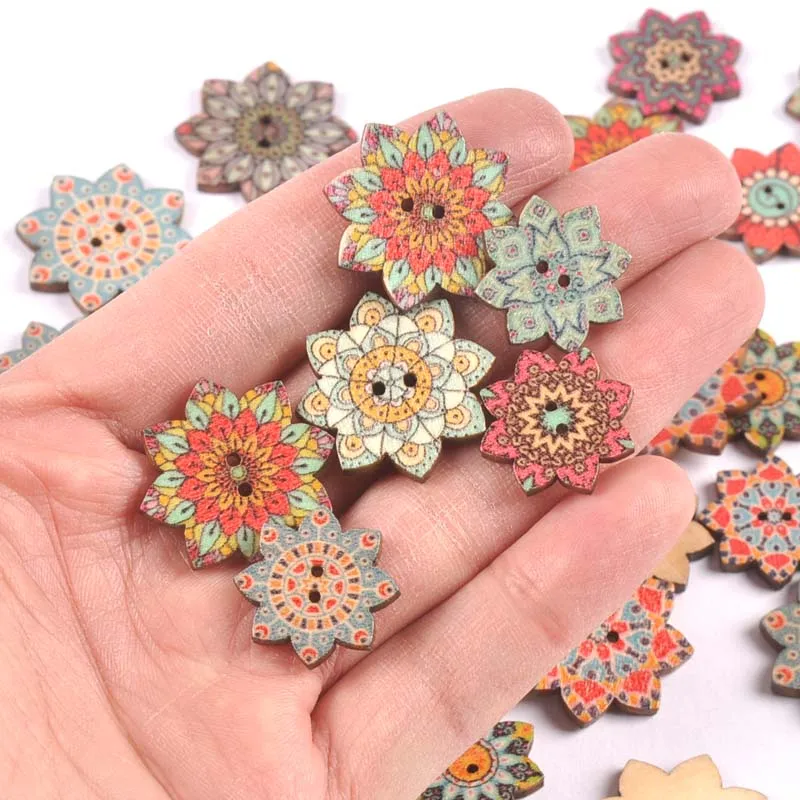 50pcs 20mm 25mm Round Wood Buttons 2 Holes for Sewing Material Scrapbook Clothing Crafts Hadework Accessories Mixed C3239