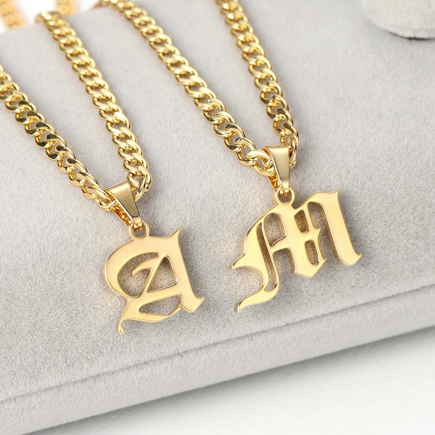 

Gothic Old English Initial Capital A-Z Pendant Necklace 18K gold plated Stainless Steel Ancient English Letter Necklaces Jewelry