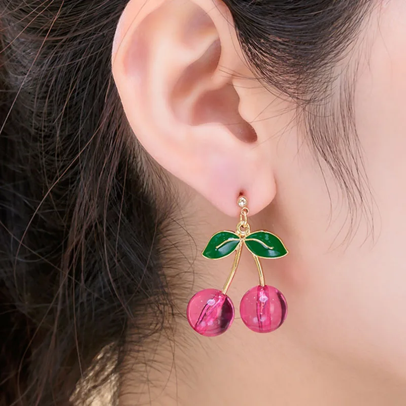 Fashion Red Cherry Drop Earrings for Women Sweet Fresh Fruits Pendant Ear Jewelry Temperatment Cute Girl Jewelry