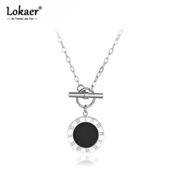 Lokaer Classic Stainless Steel Fine Brand Jewelry Black Shell Roman Alphabet Pendant Neckalces Bridal Wedding Jewelry N18023