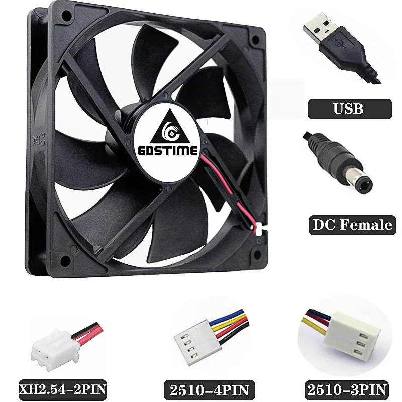 Gdstime 12cm 120mm 12025 Fan 5V 12V 24V 48V 120mmx120mmx25mm Fan 2PIN PC Computer Case Brushless Cooling Fan FG PWM USB DC