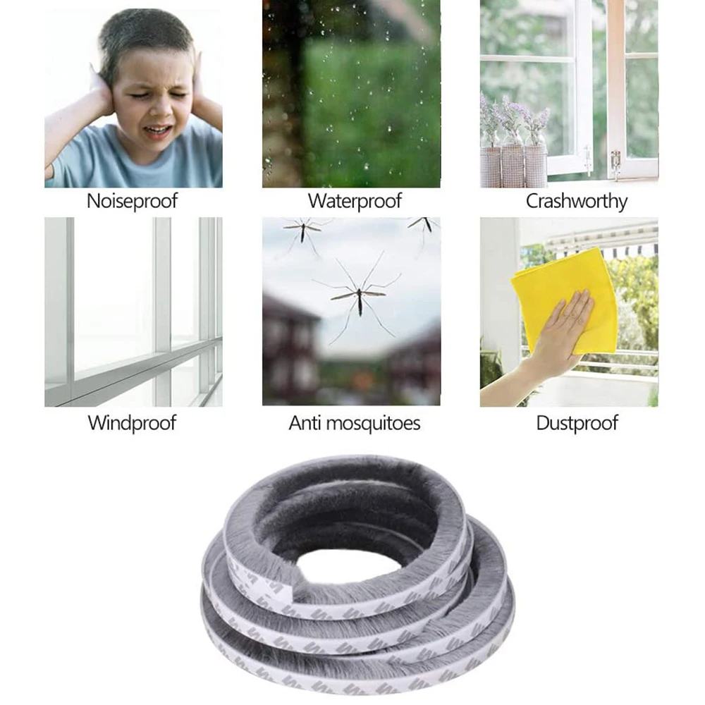 10M Window Brush Seal Strip Self Adhesive Weather Stripping Door Sweep Soundproof Dustproof Window Hardware Tool