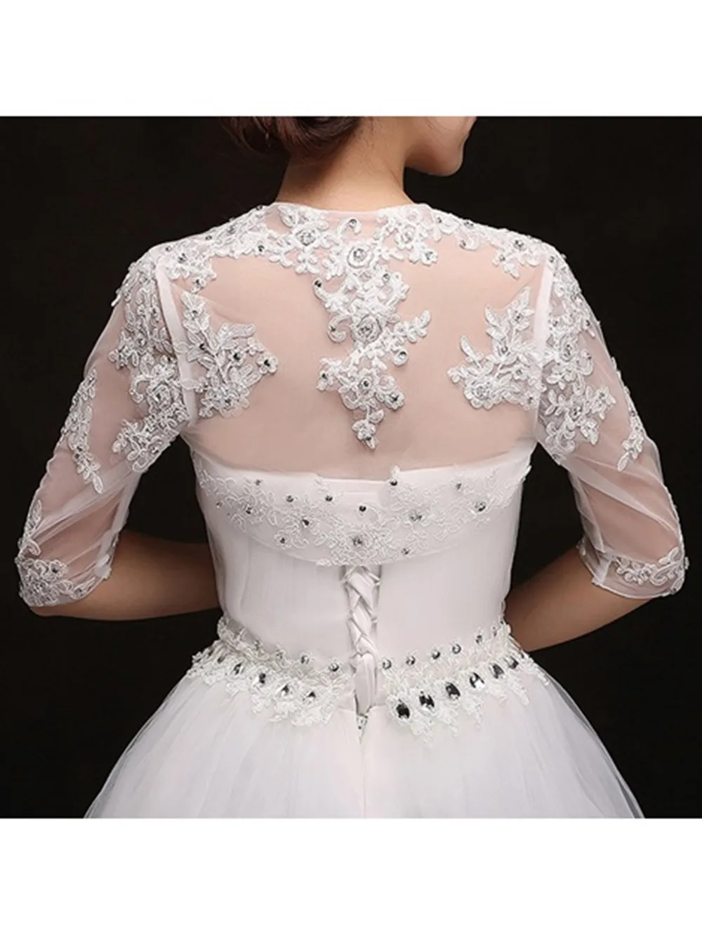 Wedding Jackets Lace Front Open Cap Sleeve Bridal Boleros White Ivory Shawl Wrap Appliques Bride Jacket