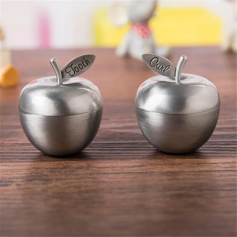 Metal Baby fetal My First Hair and Teeth Storage Box Apple Shape Baby Save Milk Teeth Collection Gift Box