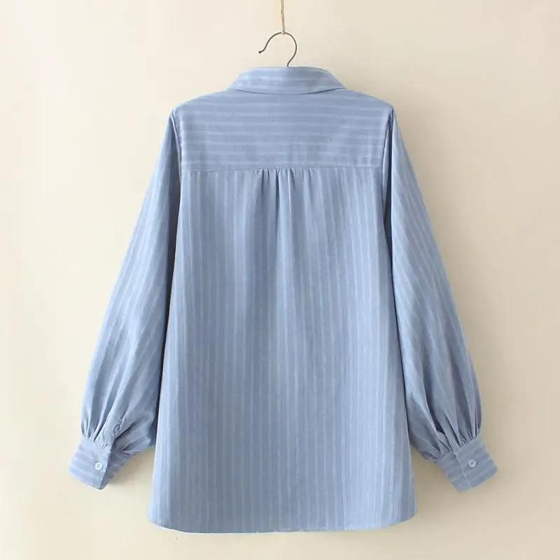 Plus Size Shirts Women Clothing Spring Autumn Loose Lapel Blouses Casual Long Sleeve Hong Kong Style Stripes Tops