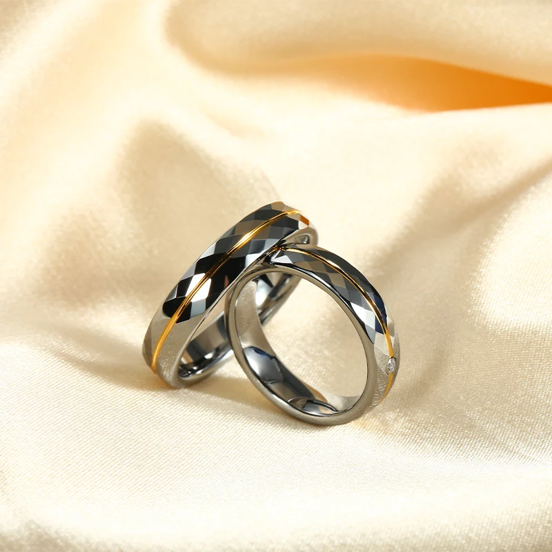 Trendy 4mm/5mm Tungsten Rings For Women Men Couples Wedding Band High Polished Inlay Shiny Stone For Engagement Rings