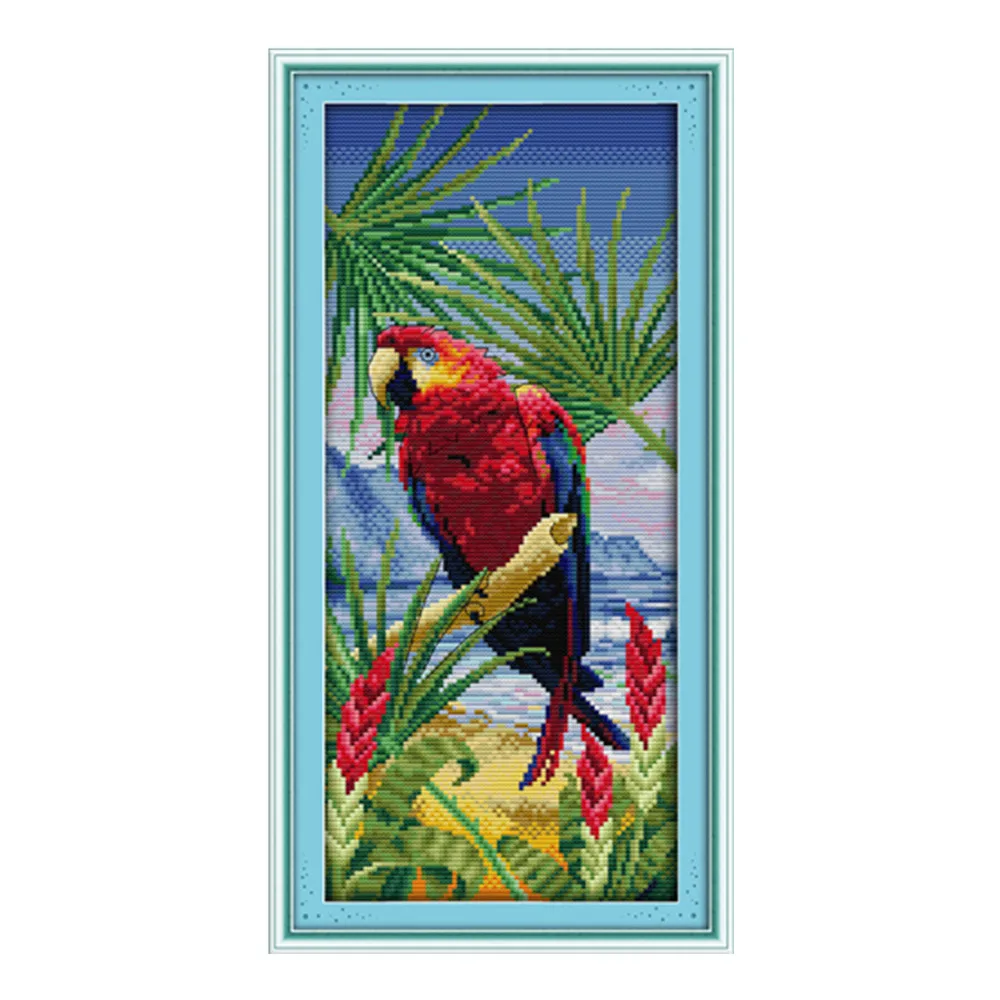 Parrot (3) cross stitch kit 14ct 11ct pre stamped canvas cross stitching animal lover embroidery DIY handmade needlework