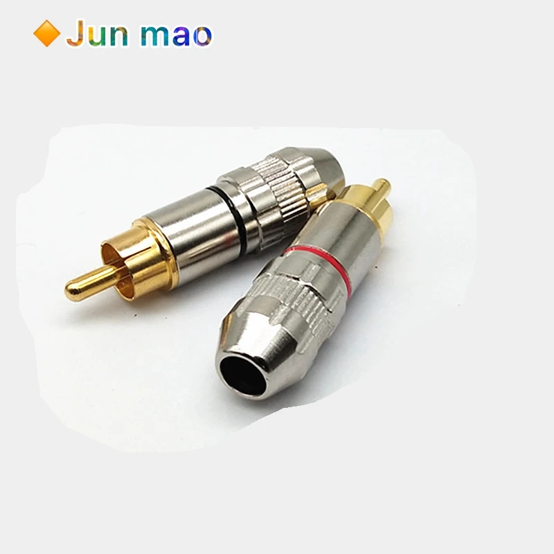 2Pcs 1Balck + 1Red Gold Rca Male Plug Non Solder Audio Video Adapter Connector Male Naar Male Converter voor Coaxiale