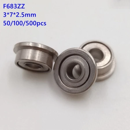 50/100/500pcs F683ZZ F683 ZZ F683 ZZ 3x7x2.5mm Miniature Full ball flanged Deep Groove Ball Bearing  3*7*2.5mm