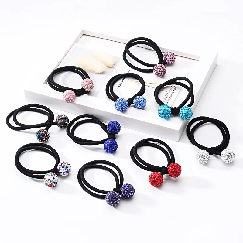 Multicolor Rhinestone Ball Hair Bands Korean two-in-one Elastic Rubber Band Ponytail Holder Hair Ties Women Kid Hair Accessories