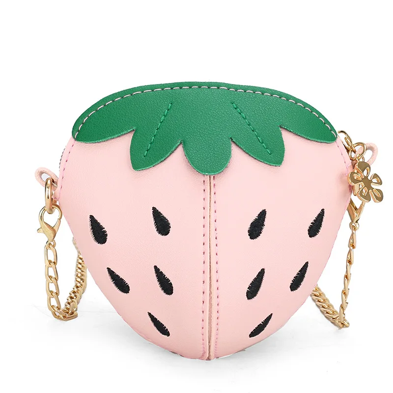 Cute Strawberry Baby Chains Crossbody Bags Lovely Children Girls PU Leather Coin Purse Mini Shoulder Bag Kids Boys Small Wallet