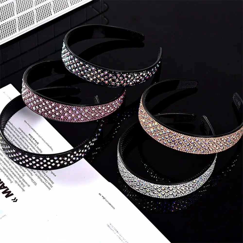 Ladies Wide Full Rhinestone Hairbands Fashion Crystal Headbands for Women Girls No-slip Hair Hoops With Teeth Hair Accessories