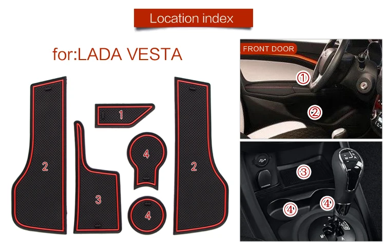 Tappetino per slot per cancello per Lada Vesta 2020 - 2022 SW CROSS CVT tappetino per scanalatura antiscivolo per porta 6 pz/set accessori portabicchieri tappetino in gomma