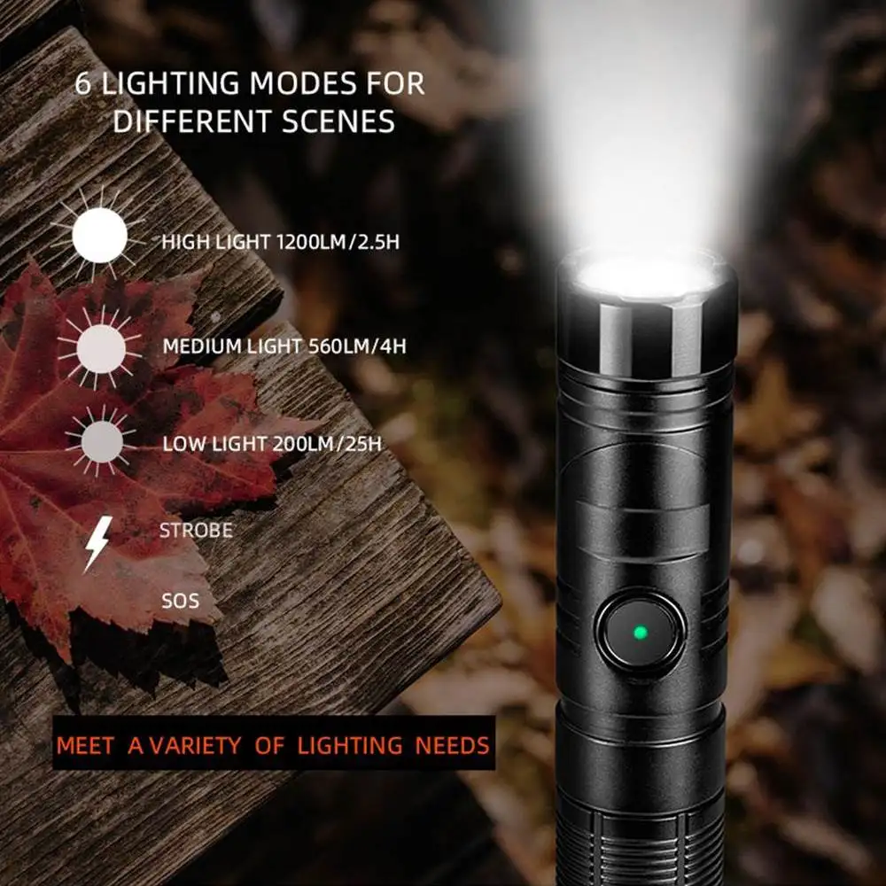 12W SST40 LED Tactical Flashlight 90 Degree Rotary USB Rechargeable Magnetic Torch Hunting Camping Fishing Hiking Lighting lamp