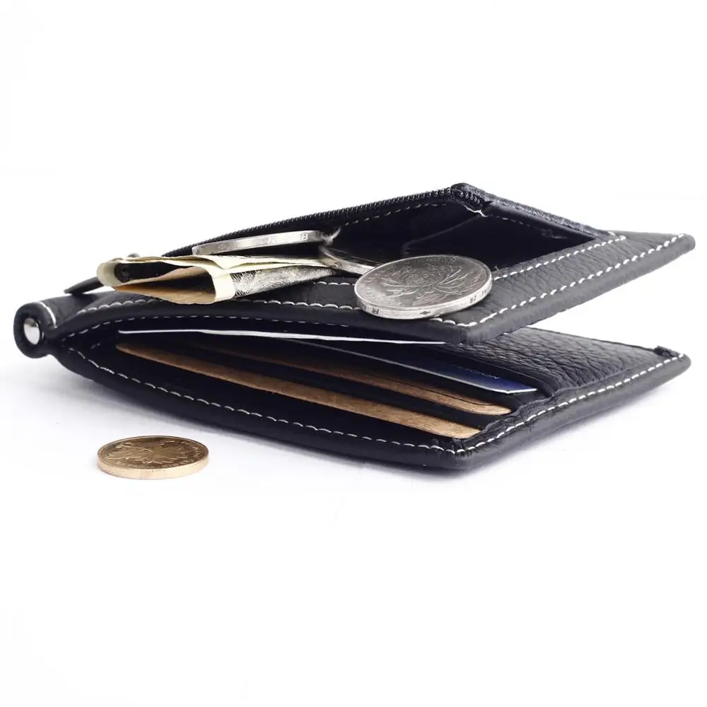 Name Engraving Money Clip Mini Wallets Genuine Leather Male Purse Mini Vintage Slim Wallets