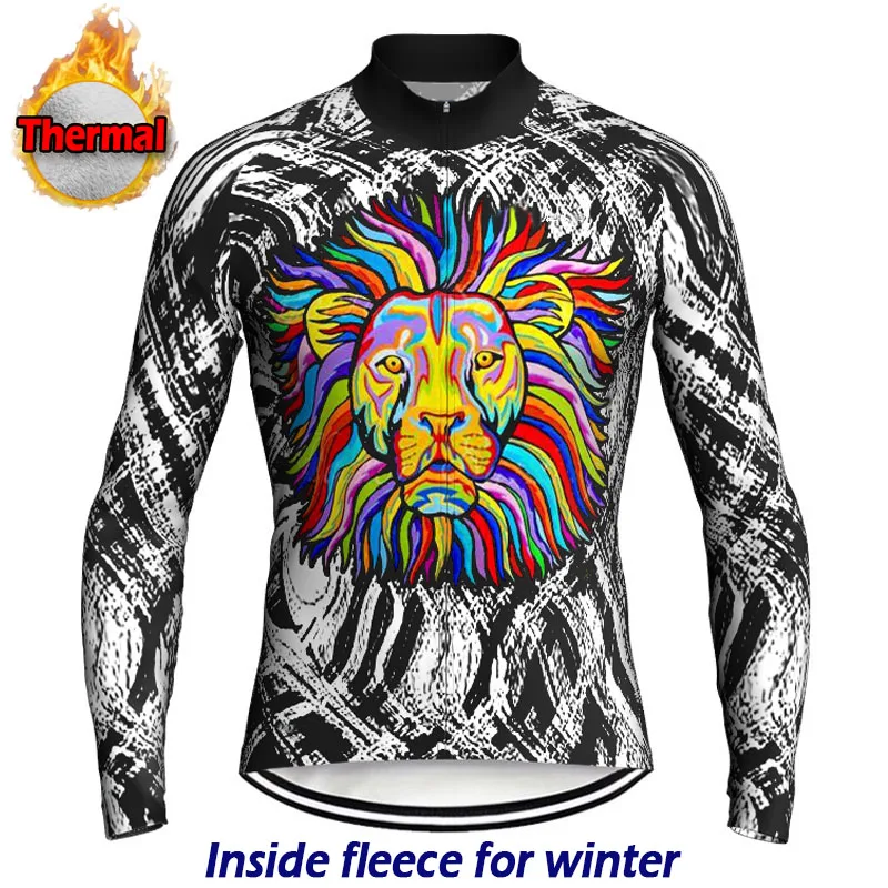 Thermal Fleece Long Sleeve Cycling Jersey for Men, Warm Bike Jacket, Mountain Road, Outdoor Winter Wear, Thermal Bicycle Clothes