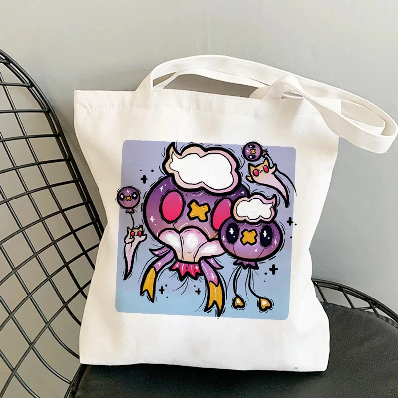 Reusable Shopping Bag Fashion Women Canvas Tote Bags Satan Cat Demon Printing Bag Cartoon Bolsa De Compras Shopper Shoulder Bags