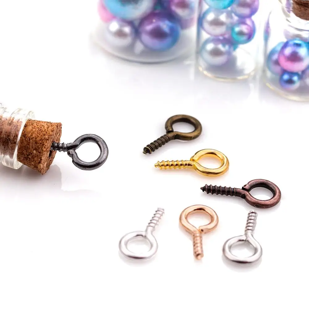 200pcs Tiny Mini Eye Pins Eyepins Hooks Eyelets Screw Bail Peg Threaded Clasps Hooks For Jewelry Making DIY Earring Connectors