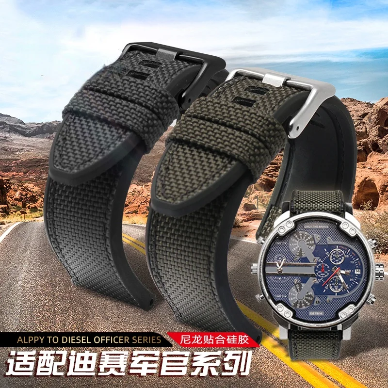 Waterproof Nylon Silicone Bottom Watch Band for DIESEL Officer Dz4512/Dz7420/Dz4500 Watch Accessories