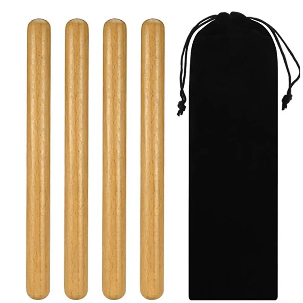 2 Pairs Classical Solid Hardwood Claves Percussion Instrument 8 Inch Rhythm Sticks with a Carry Bag