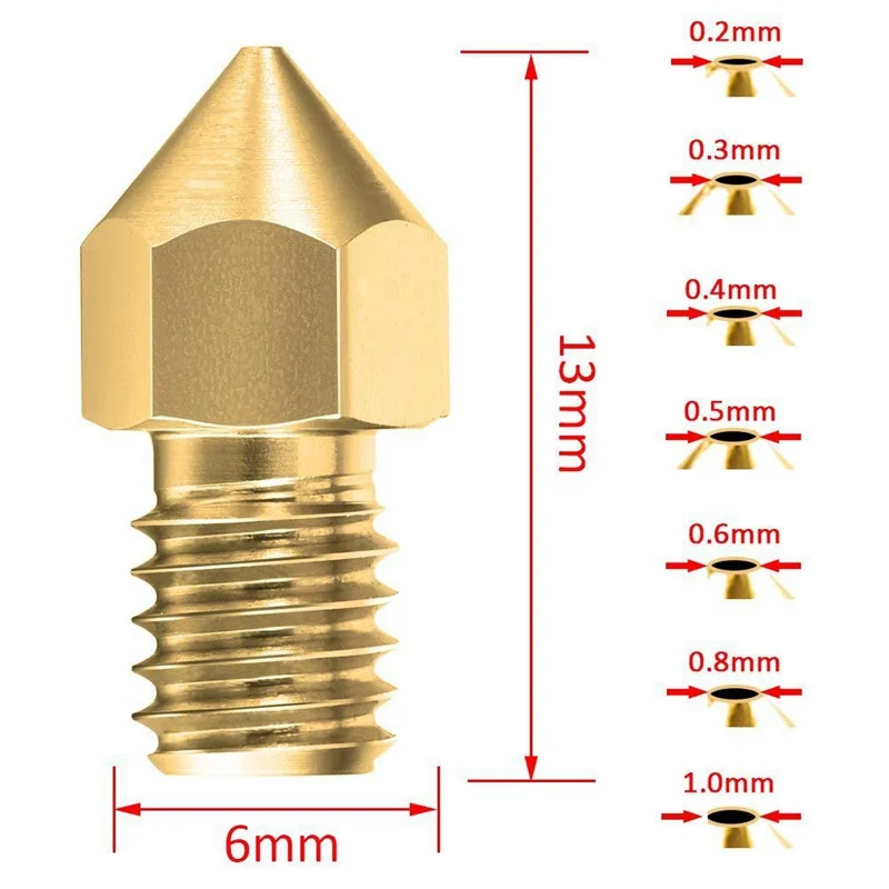 22Pcs MK8 Messing Mondstuk 0.2Mm 0.3Mm 0.4Mm 0.5Mm 0.8Mm Extruder Printkop Nozzle Voor 1.75Mm CR10 Ender-3 3D Printer Accessoires