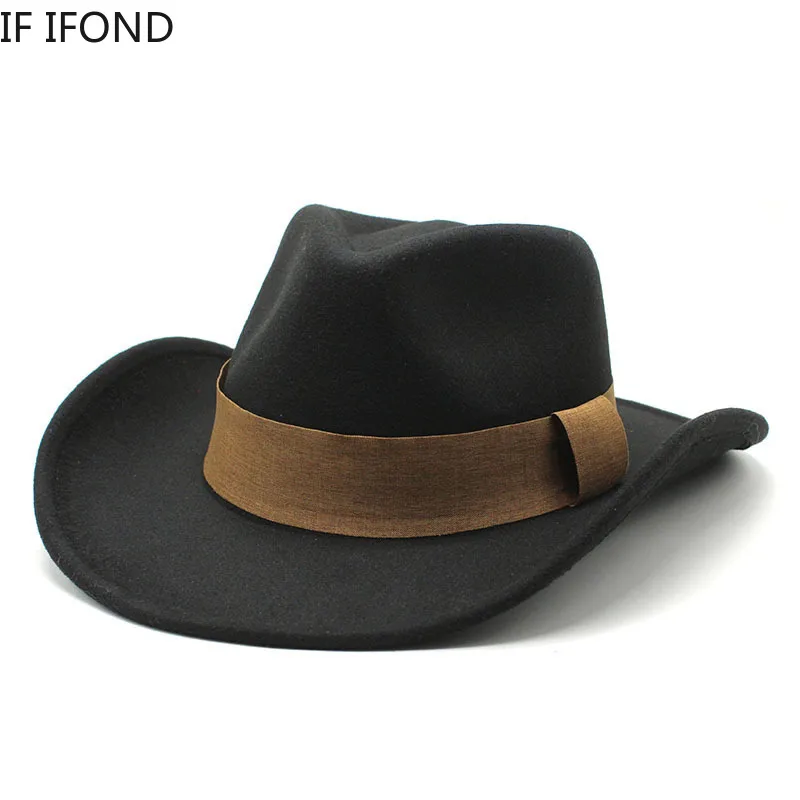 Fashion Retro Men Women Wool Western Cowboy Hat Wide Brim Pop Party Jazz Sombrero Cap Felt Church Hat 2022 Winter