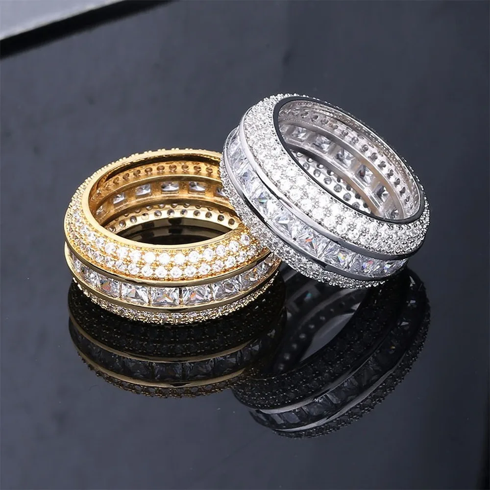 

Hip Hop Five-row Openwork Ring 18K Gold Plated Fully Zirconia Simulated Diamond for Men Women Fashion Wedding Rings Jewelry