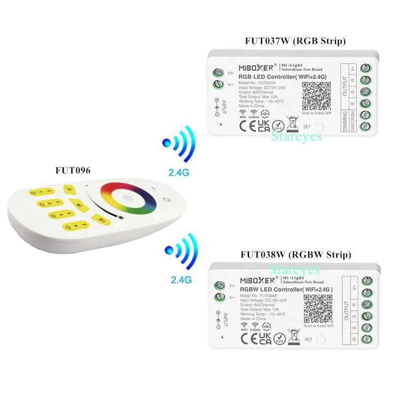 Mi Light WiFi Tuya Alexa Google Home Voice controller MiBoxer LED strip dimmer CCT RGB RGBW RGBCCT FUT038W 2.4G remote control