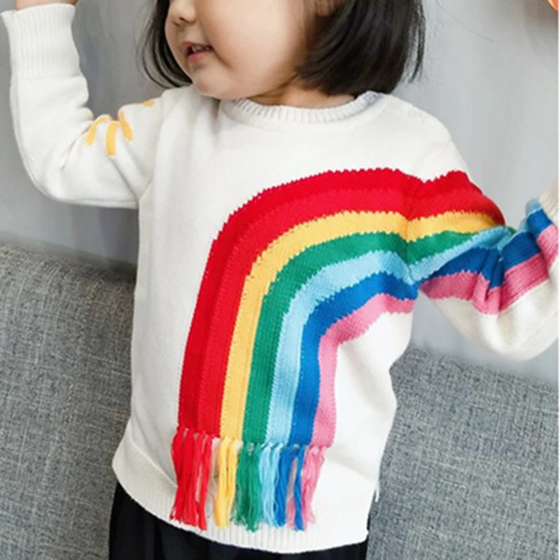 Children Rainbow Knitting Sweater Striped Knit Sweater Kids Knitting Sweater Boys Girls Clothing Autumn Tee Tops High Quality