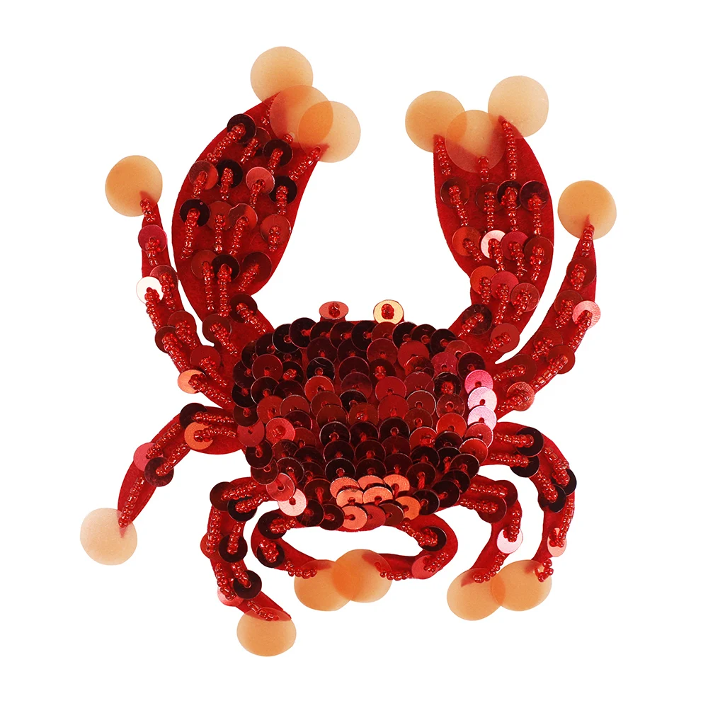 Red Sequin Crab Beaded Patches for Clothes Sewing on Applique for T-Shirt Bags Apparel Decoration Badge 10 pieces